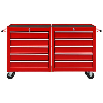 vidaXL Tool Trolley with 10 Drawers Steel Red