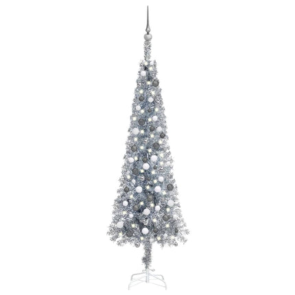 vidaXL Slim Christmas Tree with LEDs&Ball Set 210 cm Silver