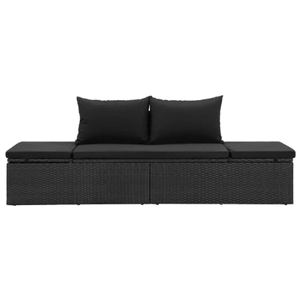 vidaXL Sun Bed with Cushions Poly Rattan Black