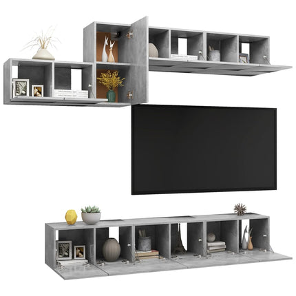 vidaXL 7 Piece TV Cabinet Set Concrete Grey Chipboard