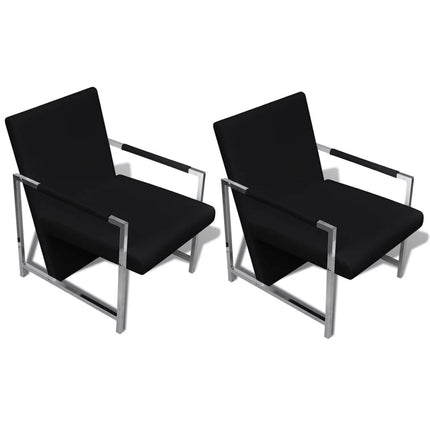 Armchairs 2 pcs with Chrome Frame Black Faux Leather