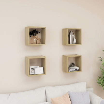 vidaXL Wall Cube Shelves 4 pcs Sonoma Oak 26x15x26 cm