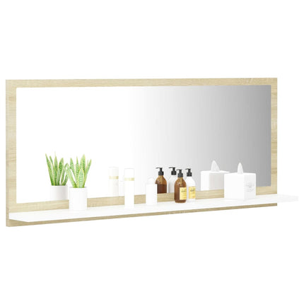 Bathroom Mirror White and Sonoma Oak 90x10.5x37 cm Engineered Wood