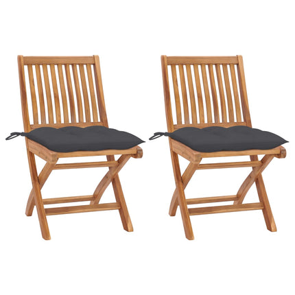 vidaXL Garden Chairs 2 pcs with Anthracite Cushions Solid Teak Wood