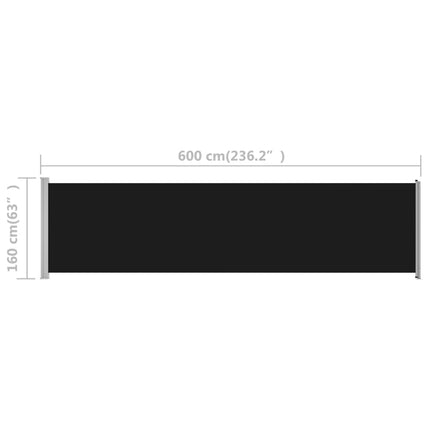 vidaXL Patio Retractable Side Awning 600x160 cm Black