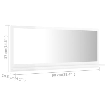 vidaXL Bathroom Mirror High Gloss White 90cm Chipboard