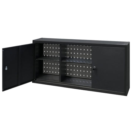 vidaXL Wall Mounted Tool Cabinet Industrial Metal 120x19x60 cm Black