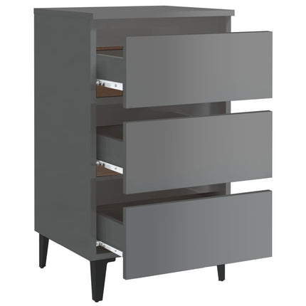 vidaXL Bed Cabinet with Metal Legs High Gloss Grey 40x35x69 cm