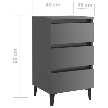 vidaXL Bed Cabinet with Metal Legs High Gloss Grey 40x35x69 cm