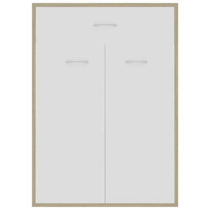 Shoe Cabinet White and Sonoma Oak 60x35x84 cm Engineered Wood