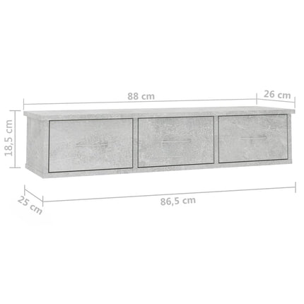 vidaXL Wall-mounted Drawer Shelf Concrete Grey 88x26x18.5 cm Chipboard