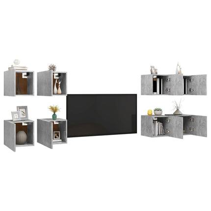 vidaXL Wall Mounted TV Cabinets 8 pcs Concrete Grey 30.5x30x30 cm