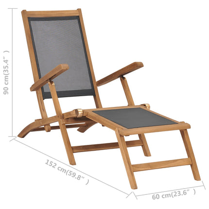 vidaXL Deck Chair with Footrest Solid Teak Wood Black