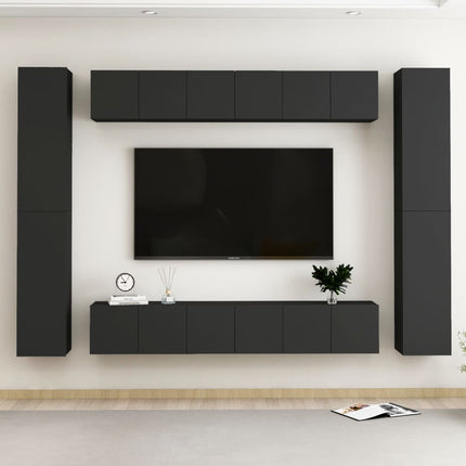 vidaXL 10 Piece TV Cabinet Set Black Chipboard