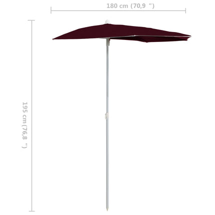 vidaXL Garden Half Parasol with Pole 180x90 cm Bordeaux Red