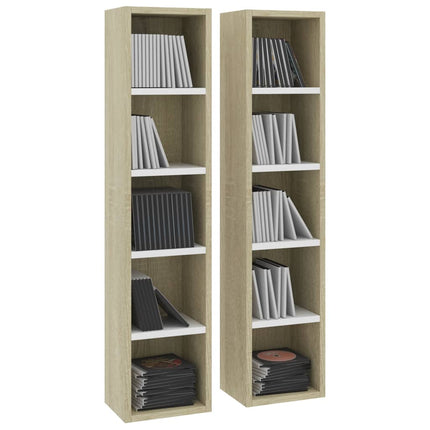 vidaXL CD Cabinets 2 pcs White and Sonoma Oak 21x16x93.5 cm Chipboard