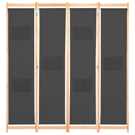 vidaXL 4-Panel Room Divider Grey 160x170x4 cm Fabric