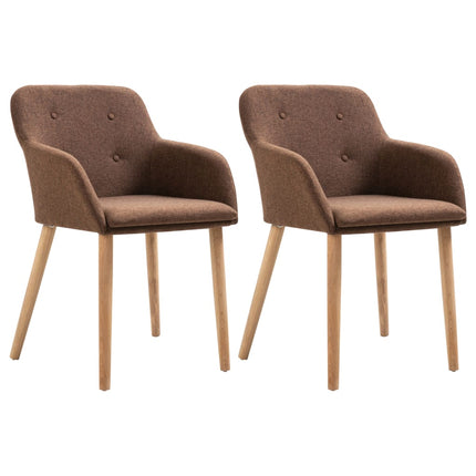 vidaXL Dining Chairs 2 pcs Brown Fabric and Solid Oak Wood