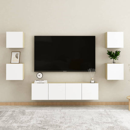 vidaXL Wall Mounted TV Cabinet White and Sonoma Oak 30.5x30x30 cm
