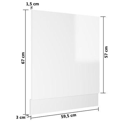 vidaXL Dishwasher Panel High Gloss White 59.5x3x67 cm Chipboard