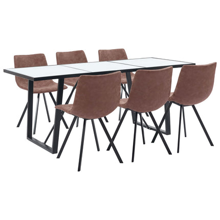 7 Piece Dining Set Medium Brown Faux Leather
