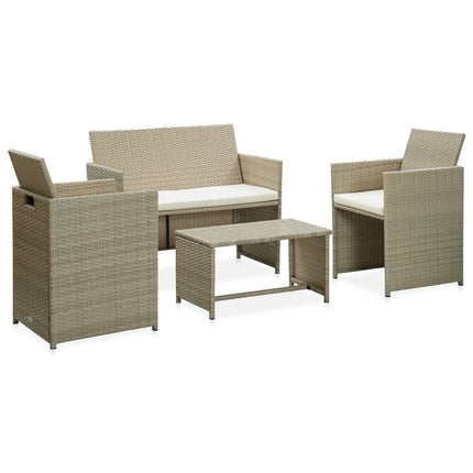 4 Piece Garden Lounge Set with Cushions Beige Poly Rattan