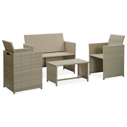 4 Piece Garden Lounge Set with Cushions Beige Poly Rattan