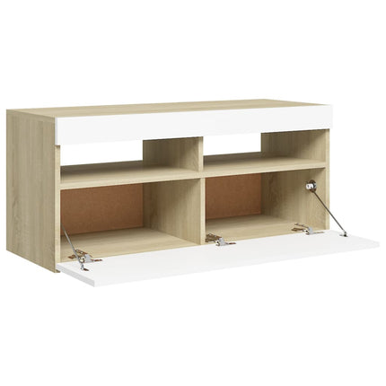 TV Cabinet with LED Lights White and Sonoma Oak 90x35x40 cm