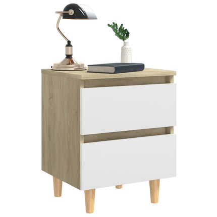 vidaXL Bed Cabinet & Solid Pinewood Legs White & Sonoma Oak 40x35x50cm