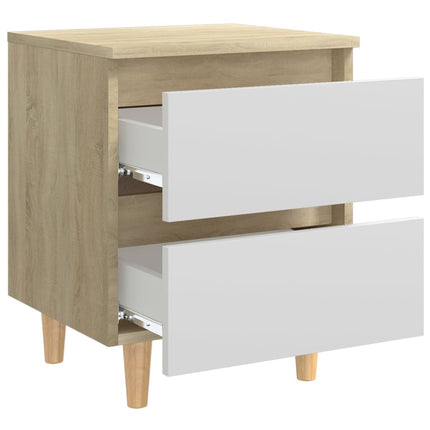 vidaXL Bed Cabinet & Solid Pinewood Legs White & Sonoma Oak 40x35x50cm