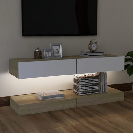 vidaXL TV Cabinets with LED Lights 2 pcs White and Sonoma Oak 60x35 cm