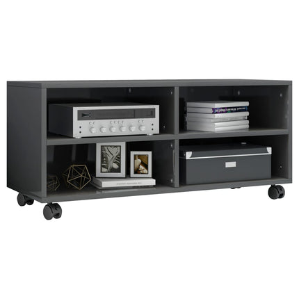 vidaXL TV Cabinet with Castors High Gloss Grey 90x35x35 cm Chipboard