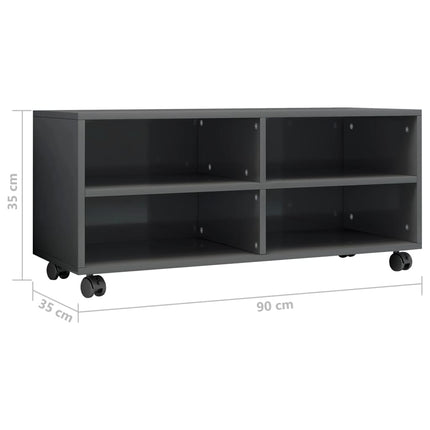 vidaXL TV Cabinet with Castors High Gloss Grey 90x35x35 cm Chipboard