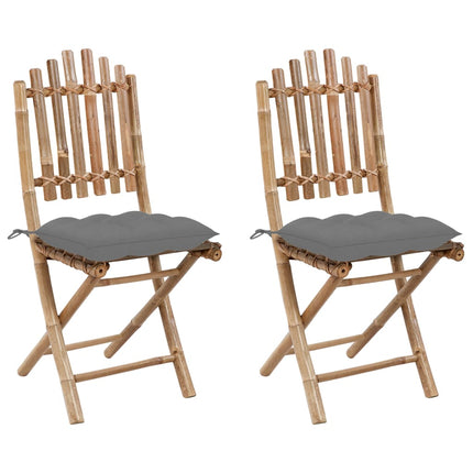 Folding Garden Chairs 2 pcs with Cushions Bamboo