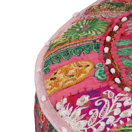 vidaXL Patchwork Pouffe Round Cotton Handmade 40x20 cm Pink