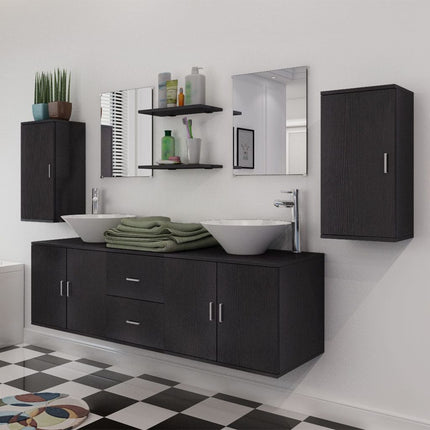 vidaXL 11 Piece Bathroom Furniture Set with Basin with Tap Black