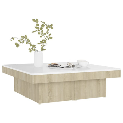 vidaXL Coffee Table White and Sonoma Oak 90x90x28 cm Chipboard