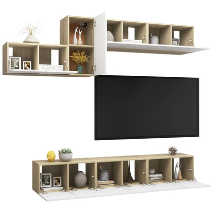 vidaXL 7 Piece TV Cabinet Set White and Sonoma Oak Chipboard