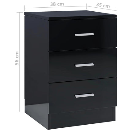vidaXL Bedside Cabinets 2 pcs High Gloss Black 38x35x56 cm Chipboard