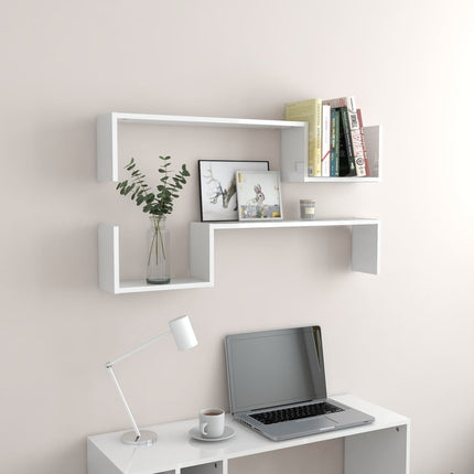vidaXL Wall Shelves 2 pcs High Gloss White 100x15x20 cm Chipboard