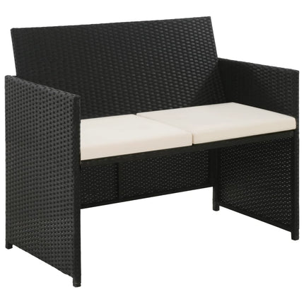 vidaXL 2 Seater Garden Sofa with Cushions Black Poly Rattan