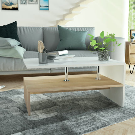 Coffee Table Engineered Wood 90x59x42 cm Oak and White