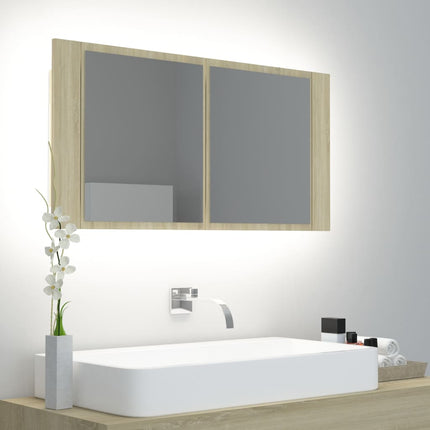 vidaXL LED Bathroom Mirror Cabinet Sonoma Oak 90x12x45 cm