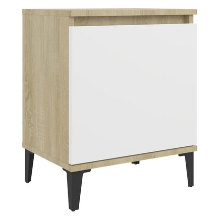 vidaXL Bed Cabinet with Metal Legs Sonoma Oak and White 40x30x50 cm