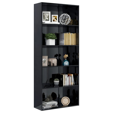 vidaXL 5-Tier Book Cabinet High Gloss Black 80x30x189 cm Chipboard