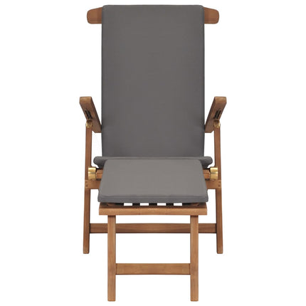 vidaXL Deck Chair with Cushion Dark Grey Solid Teak Wood
