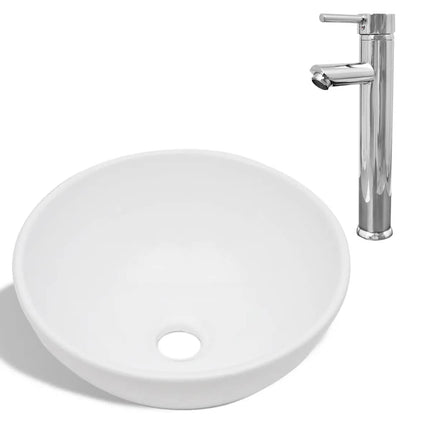 vidaXL Bathroom Basin with Mixer Tap Ceramic Round White
