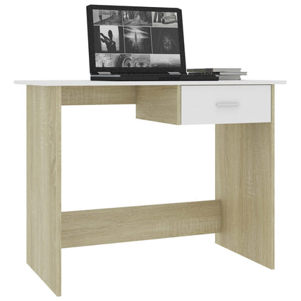vidaXL Desk White and Sonoma Oak 100x50x76 cm Chipboard