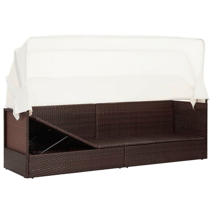 Garden Sofa with Canopy Poly Rattan Brown