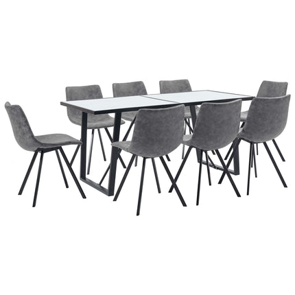 9 Piece Dining Set Grey Faux Leather